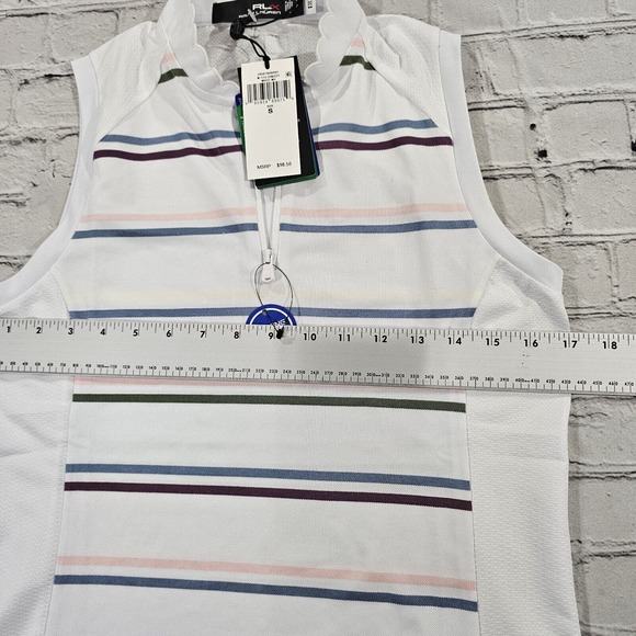 RLX Ralph Lauren Golf Tennis Sleeveless 1/2 Zip Polo Shirt Striped WOMENS SZ S - Picture 2 of 7